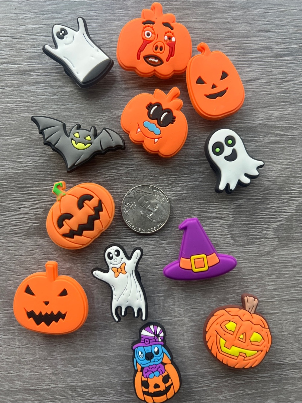 Halloween Pumpkin & Ghost Shoe Charms - Orange, White, Black, Purple